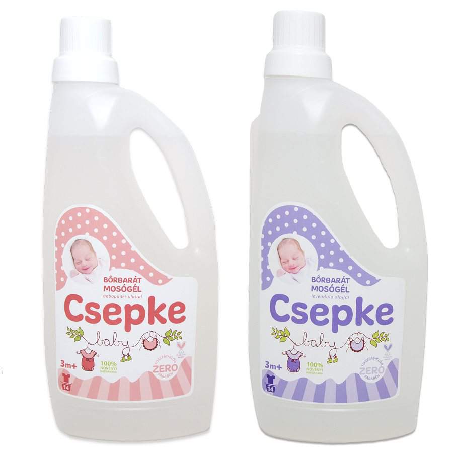 Image of Csepke Baby baba mosógél, folyékony mosószer hipoallergén 1 liter 3m+ (Babapúder, Levendula)
